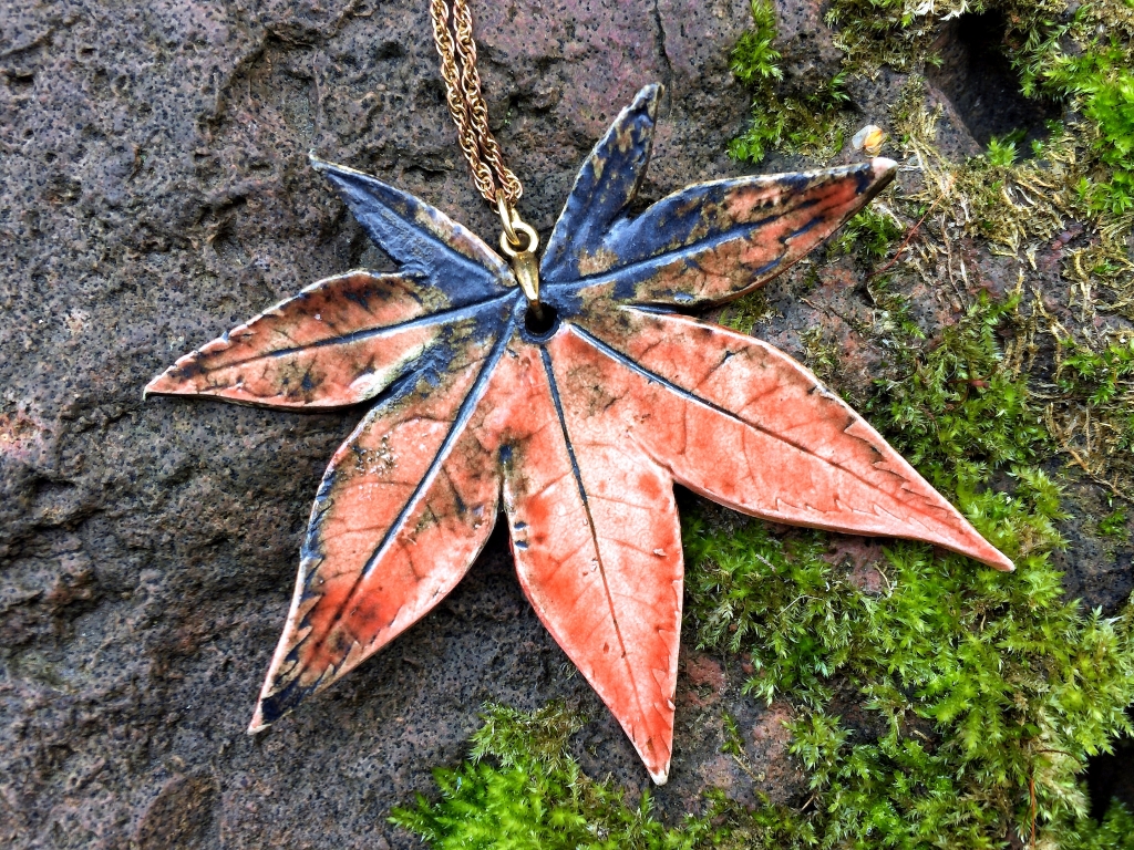 Acer Leaf Pendant by Sonya Ceramic Art