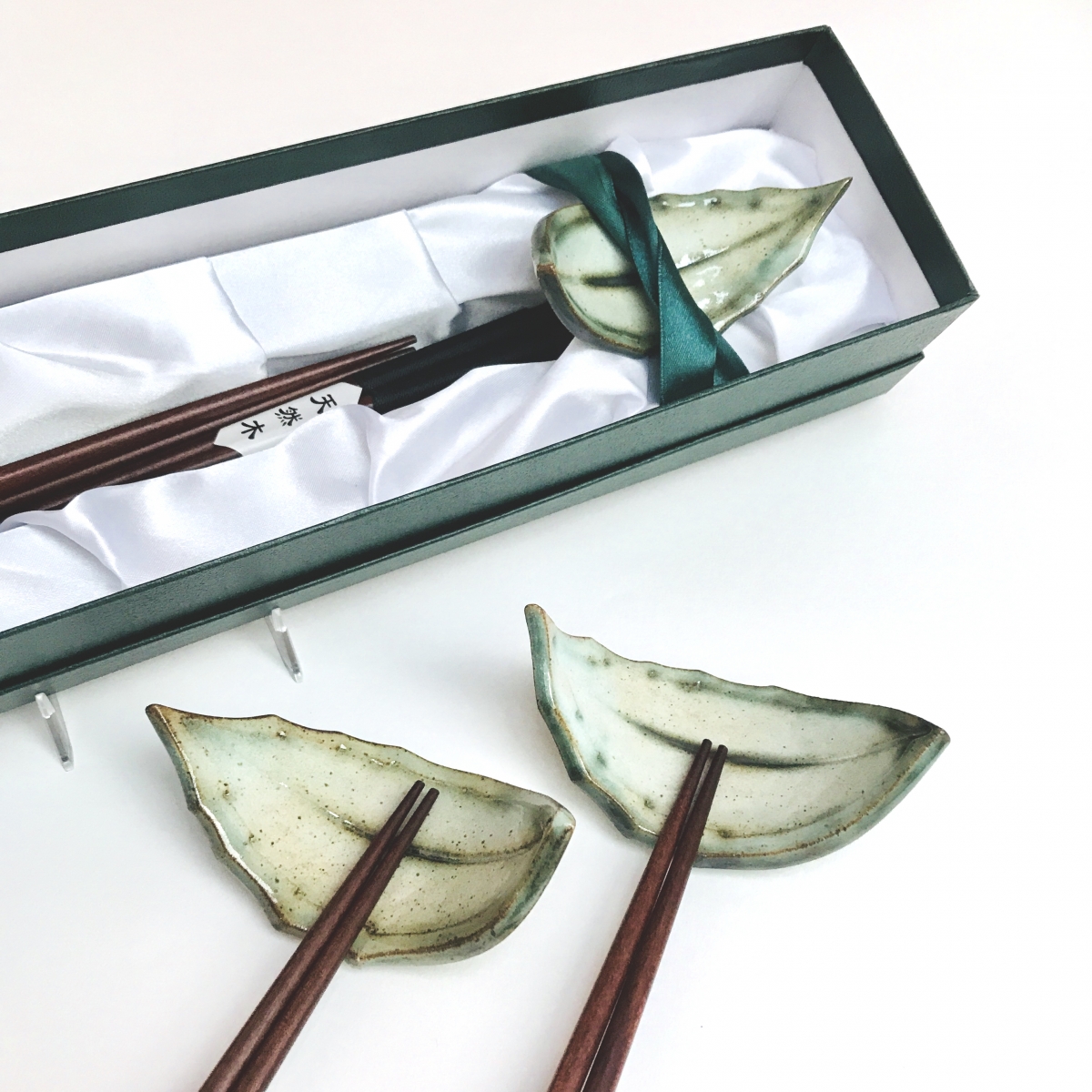 Leaf Chop Stick & Rest Set by Sonya Ceramic Art