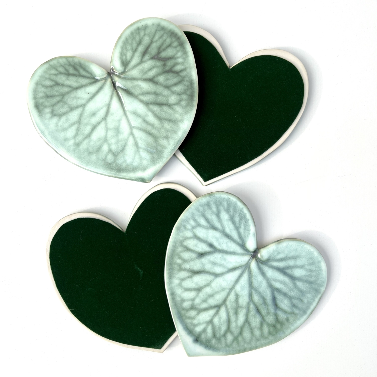 Heart Shaped Penny Hedge Leaf Coasters By Sonya Ceramic Art (Felt Backed)