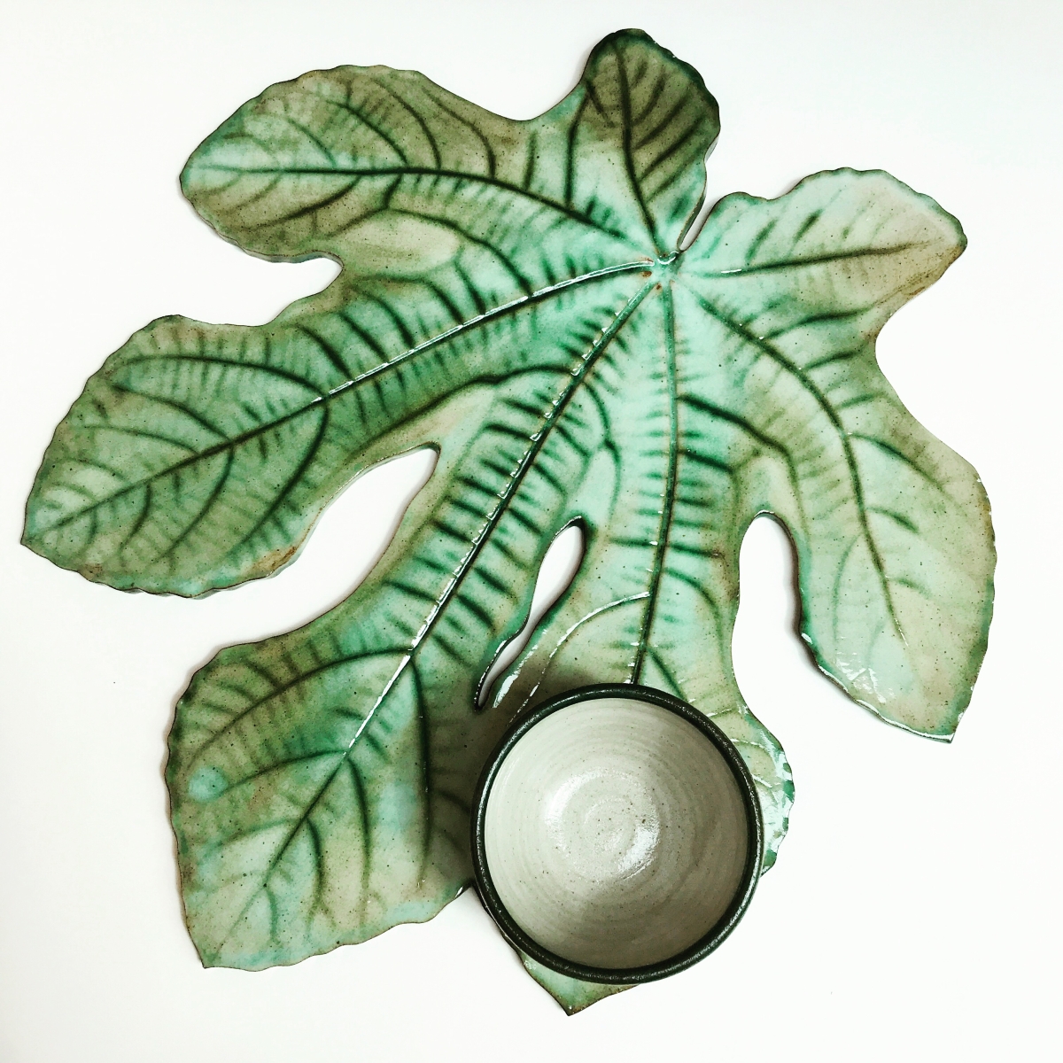 Fig Leaf Sharing Platter by Sonya Ceramic Art Birds Eye View