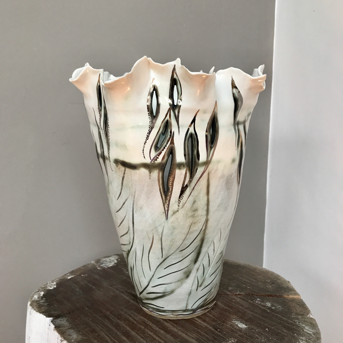 Porcelain Vase 'Leaf Transitions' by Sonya Ceramic Art.