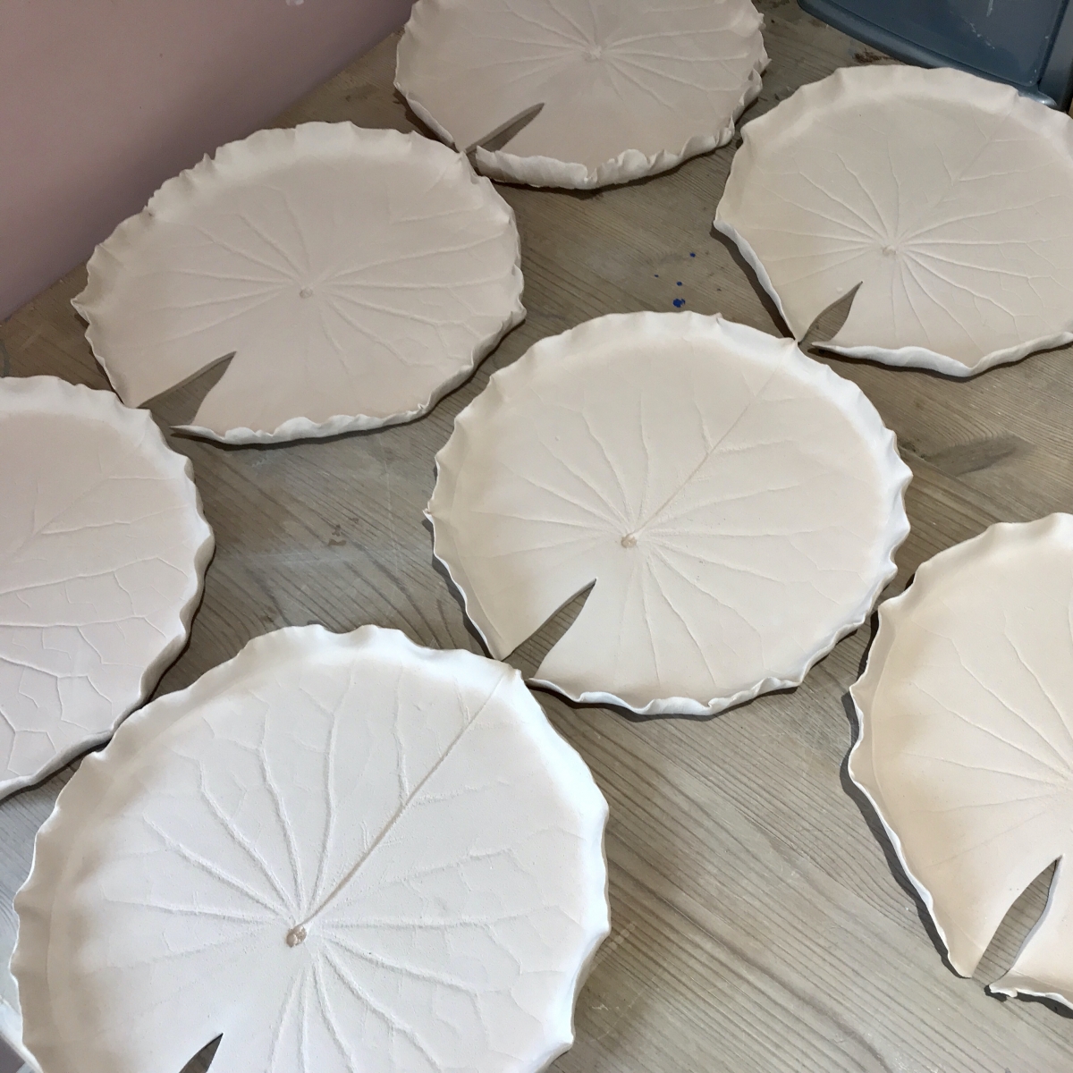 Pond Lily Dishes by Sonya Ceramic Art Bisque Fired Stage