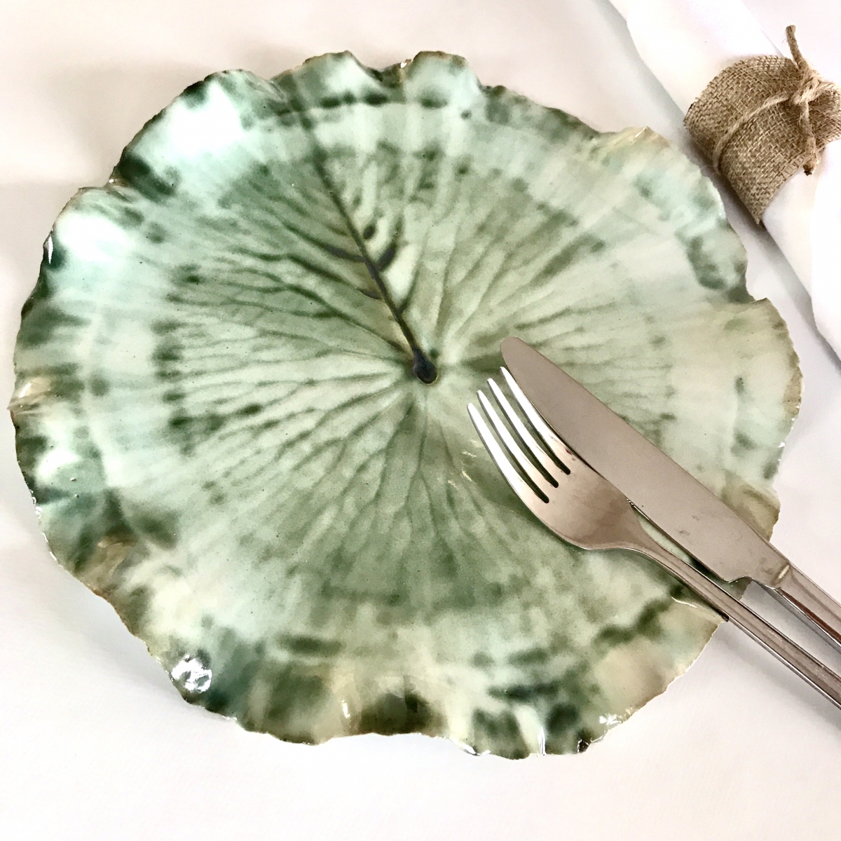 Pond Lily Leaf Dinner Plate by Ceramics Inspired by Nature