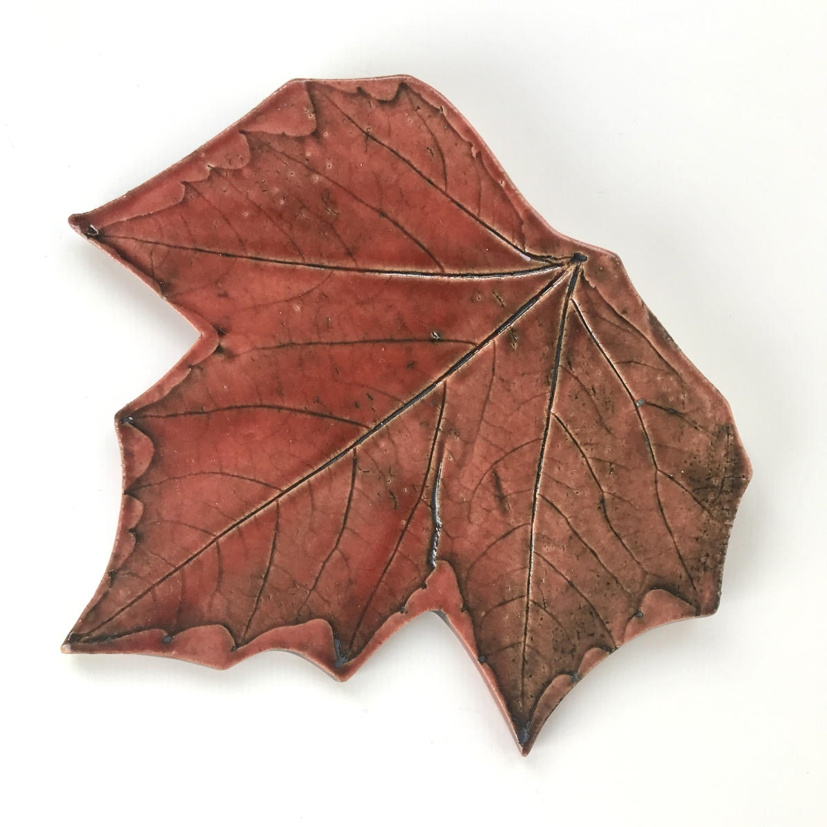 Fallen Leaf Ceramic Wall Art by Sonya Ceramic Art - Red Autumn Sycamore Design