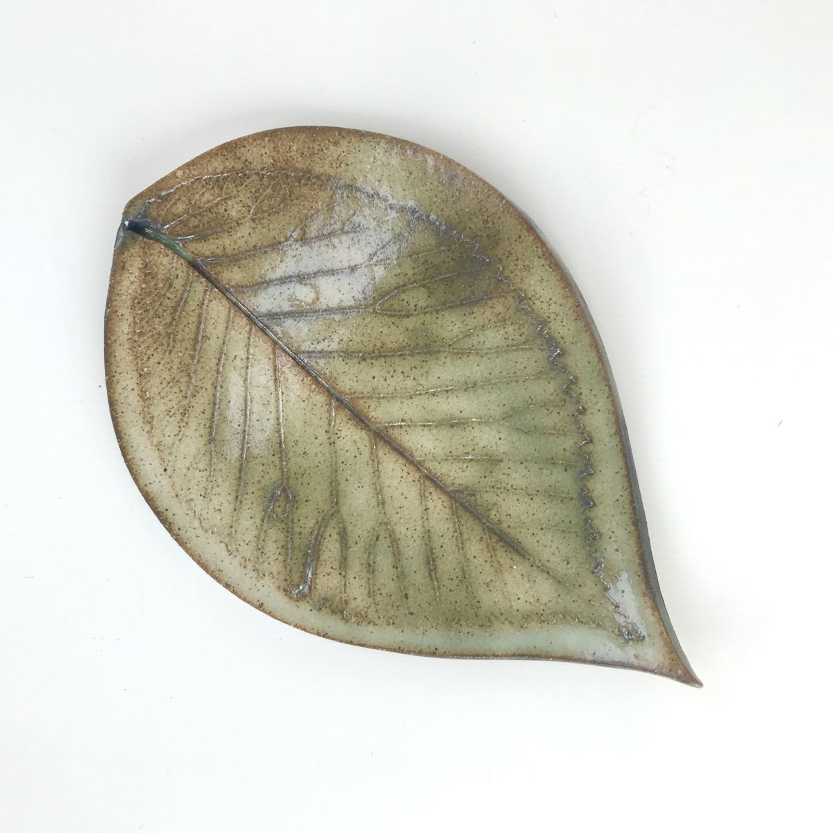 Fallen Leaf Ceramic Wall Art by Sonya Ceramic Art - Rustic Green Hornbeam Leaf Design
