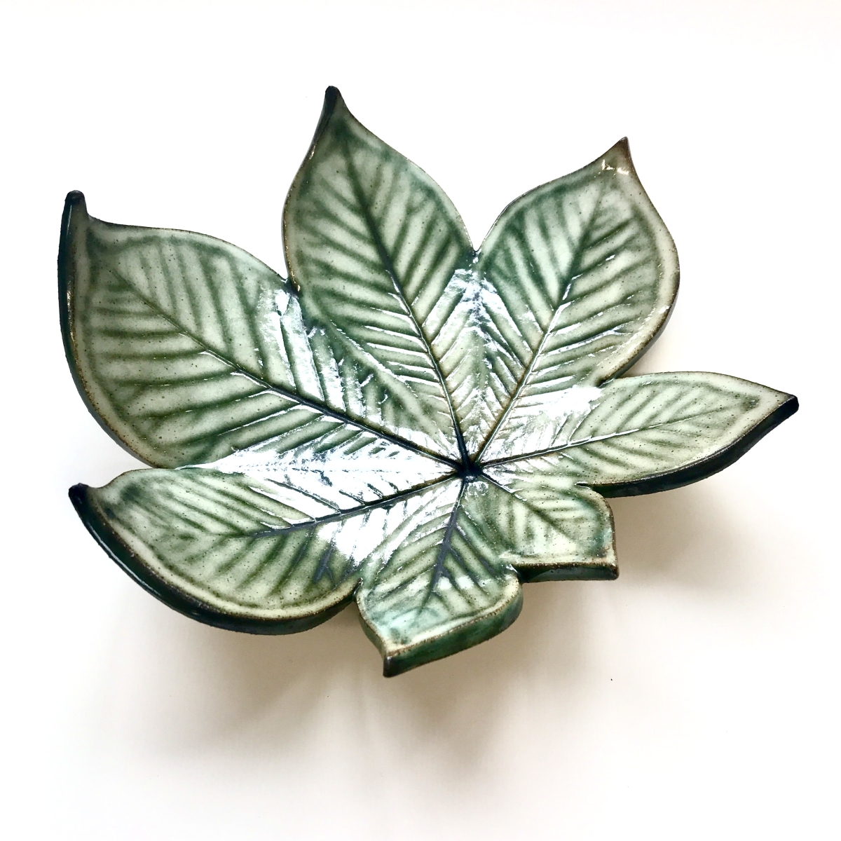Rustic Green Horse Chestnut Leaf Trinket Dish by Ceramics Inspired By Nature