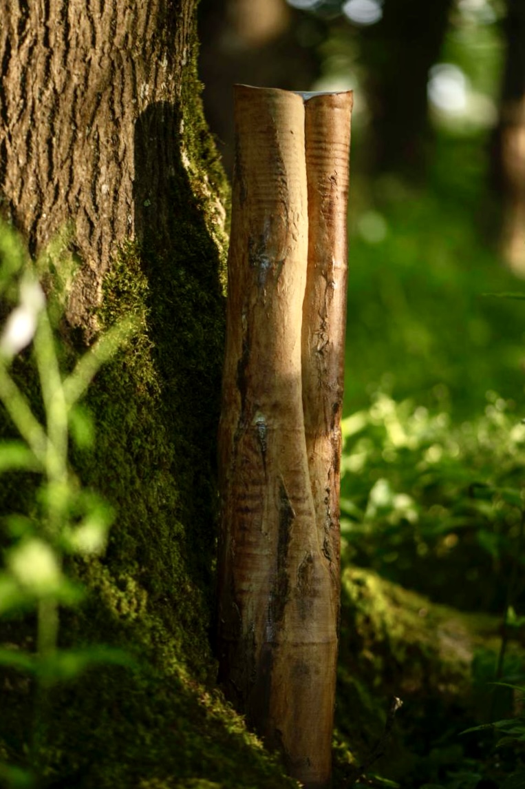 Tree Trunk Vessel (Tall Folded, in Woodland) By Sonya Wilkins Ceramics