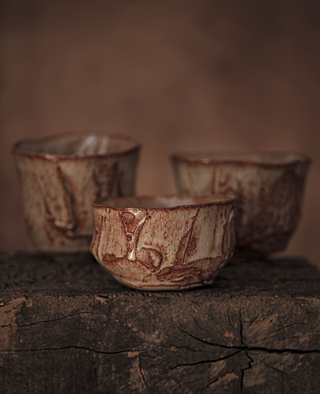 Chawan Tea Bowls By Sonya Wilkins Ceramics (trio shino glaze)