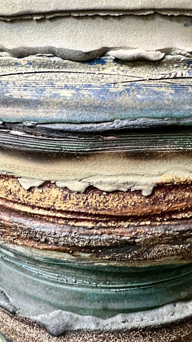 Landscape Vessel By Sonya Wilkins Ceramics (close up details of multi clay & glaze layers)