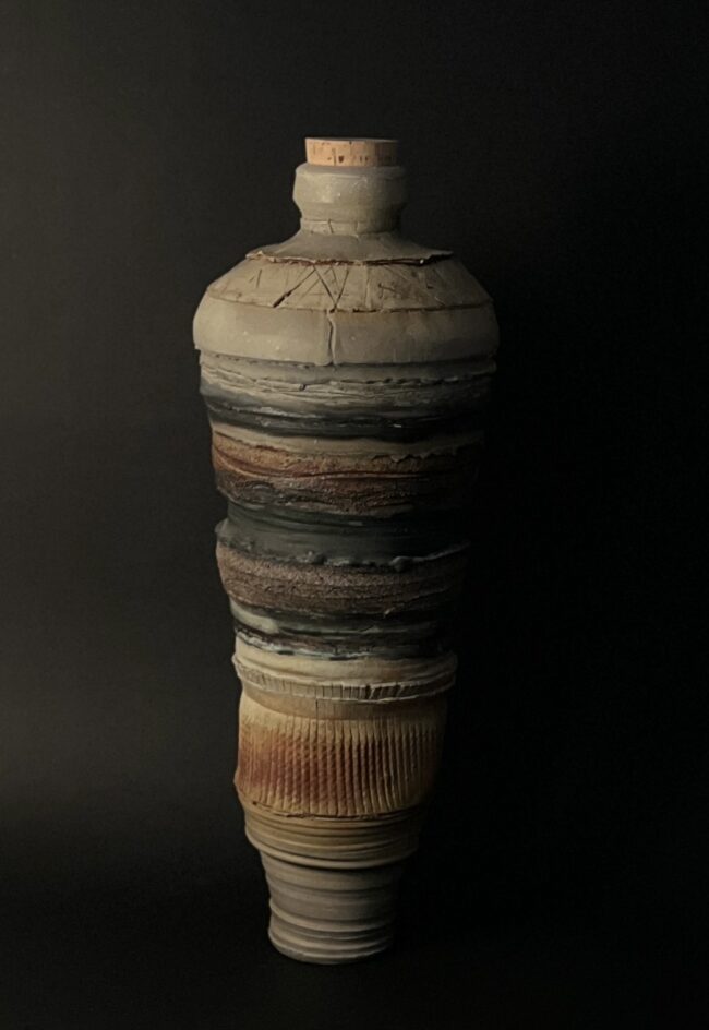 Landscape Vessel with Corked Stopper By Sonya Wilkins Ceramics