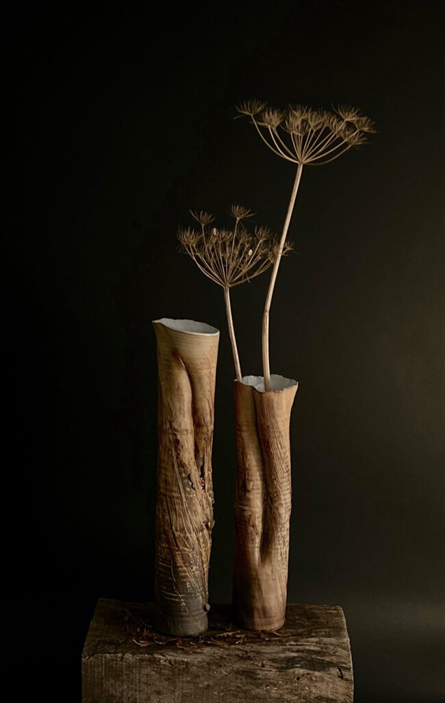 Pair of Hawthorn Tree Trunk Vessels By Sonya Wilkins Ceramics