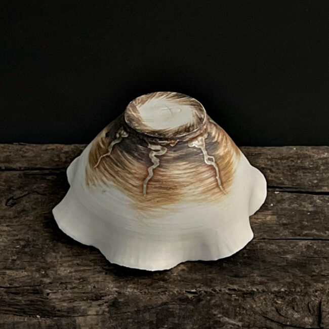 Porcelain Contemplation Bowl By Sonya Wilkins Ceramics (rippled rim, wild clay slips on base)