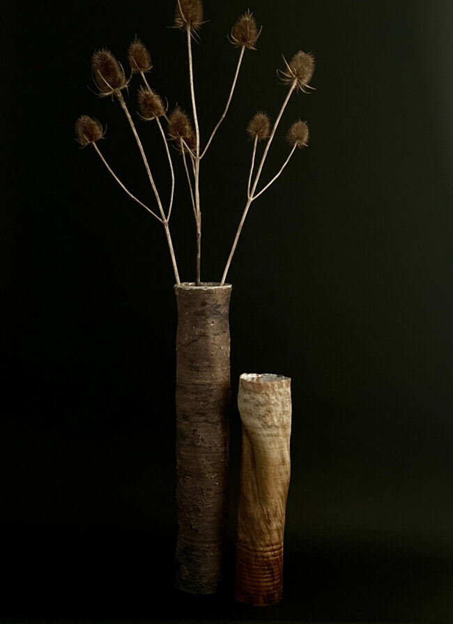 Tree Trunk Vessels By Sonya Wilkins Ceramics (with thistles)