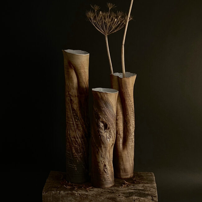 Trio of Hawthorn Tree Trunk Vessels By Sonya Wilkins Ceramics