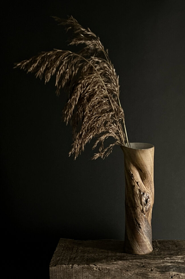 Hawthorn Tree Trunk Vessel By Sonya Wilkins Ceramics (version c with grasses)
