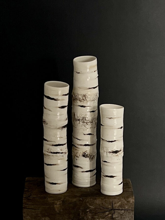 Silver Birch Tree Trunk Vessels (Trio) 2025 By Sonya Wilkins Ceramics collection