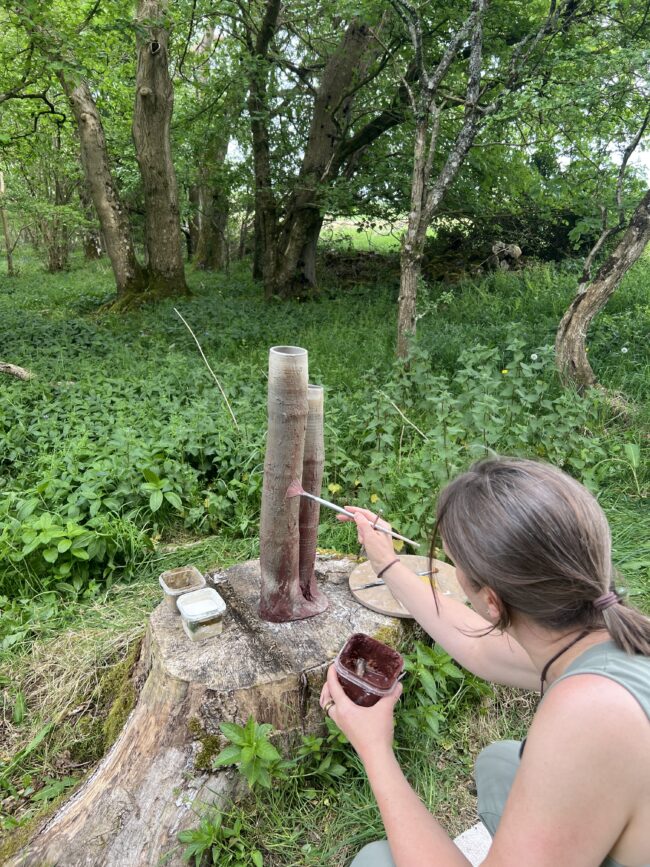 Sonya Wilkins Ceramics Making Ash Twin Tree Trunk Vessels (on location in Hutton Woodland) 2025