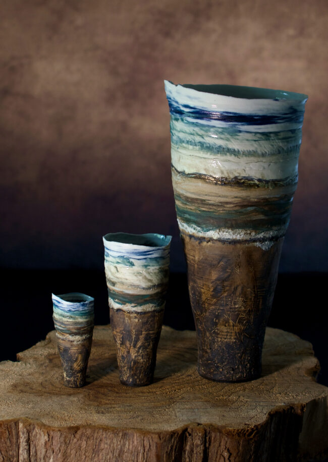 Landscape Vessel Trio By Sonya Wilkins Ceramics (Somerset Levels from West Mendip Ridge) 2025