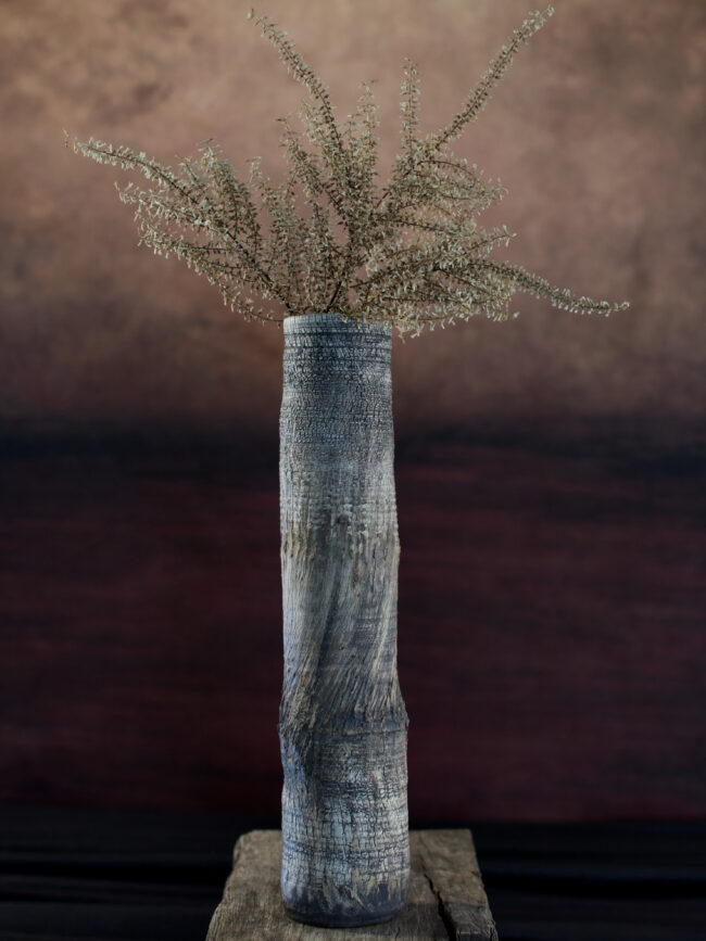 NZ Cabbage Plant Tree Trunk Vessel By Sonya Wilkins Ceramics (sodium silicate texture) By Sonya Wilkins Ceramics