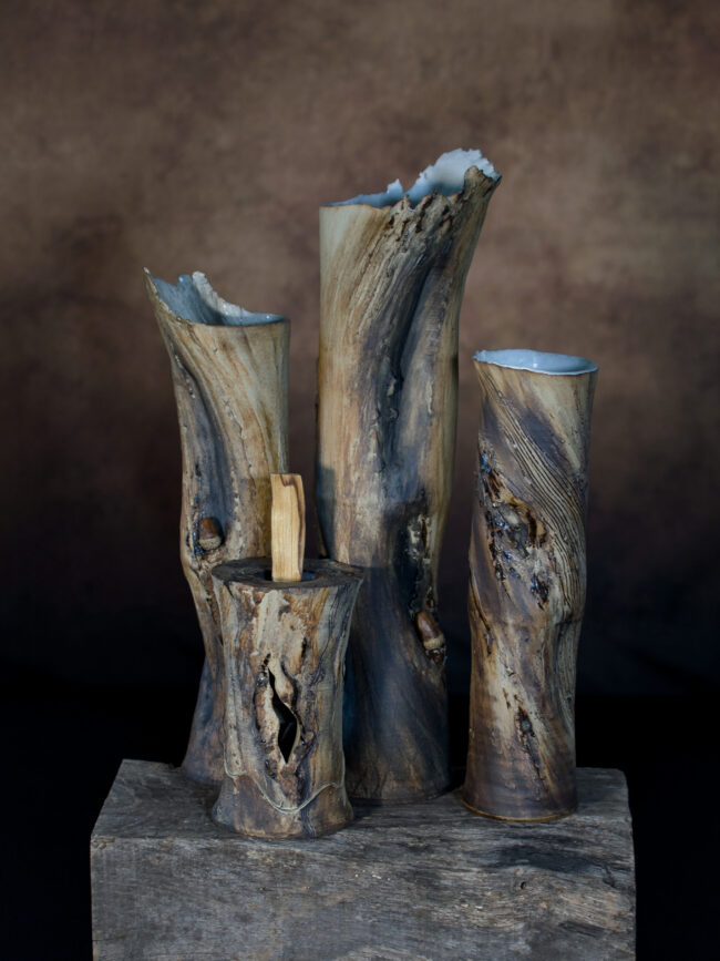 Oak & Hawthorn Tree Trunk Vessels with Palo Santo Burner by Sonya Wilkins Ceramics 2025