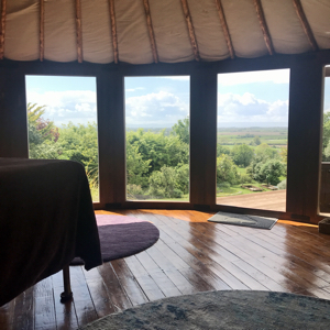 Quiet creative workspace inside a yurt with views across Somerset?